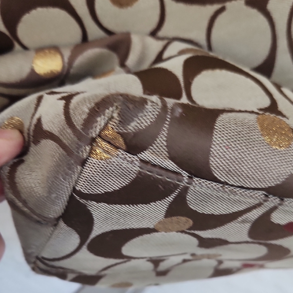 Coach Brown Signature Tote with Metallic Gold Trim - Picture 9 of 16